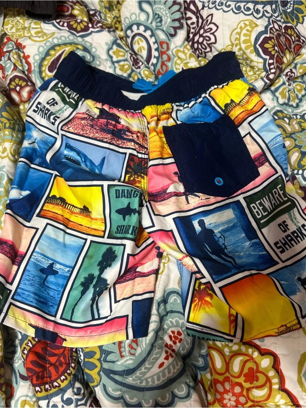 Arizona Jean Company Multicolor Shark-Print Swim Shorts